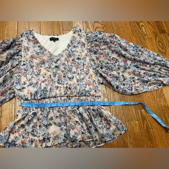 1. State V-Neck Floral Dress in Blue and Cream - Picture 6 of 10